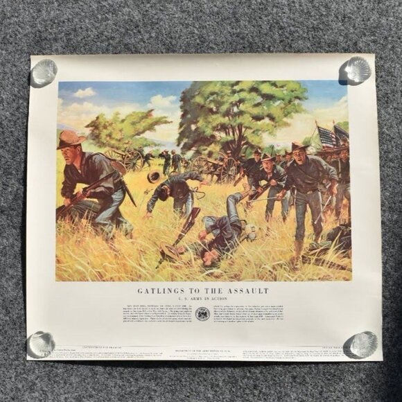 Vintage Poster Gatlings To The Assault US Army In Action No 20-46 Size 20" X 24" - Picture 1 of 7